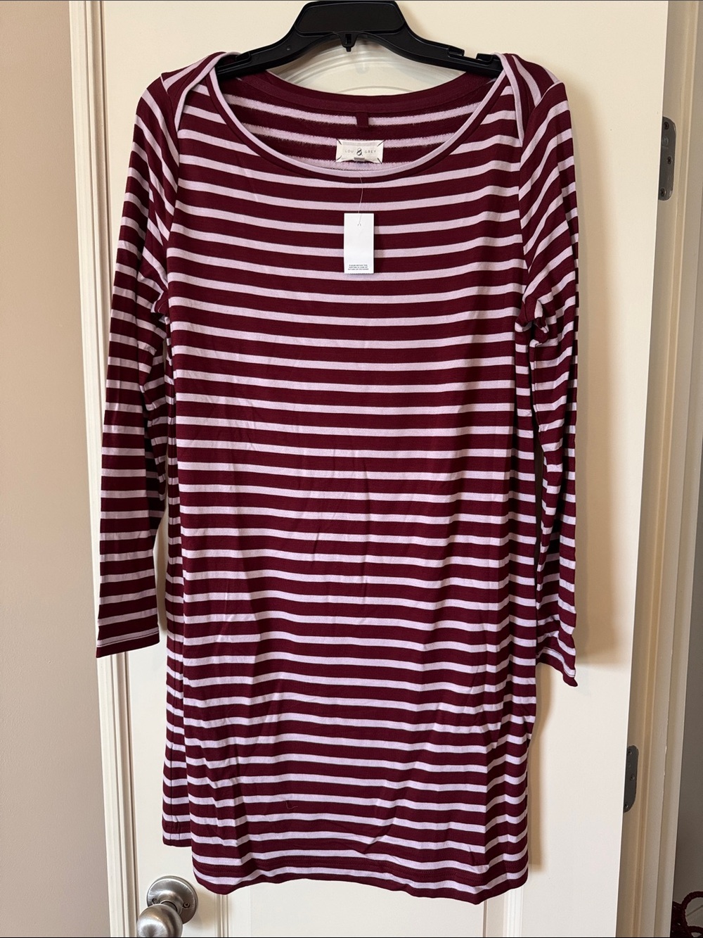 Lou and Grey Women's Striped Long-Sleeve Shift Dress in Burgundy and Blush